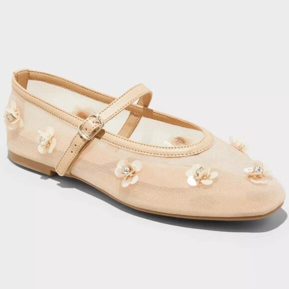 a new day Shoes - a new day Everly Beige Floral Mesh Mary Jane Ballet Flats/NWT/9